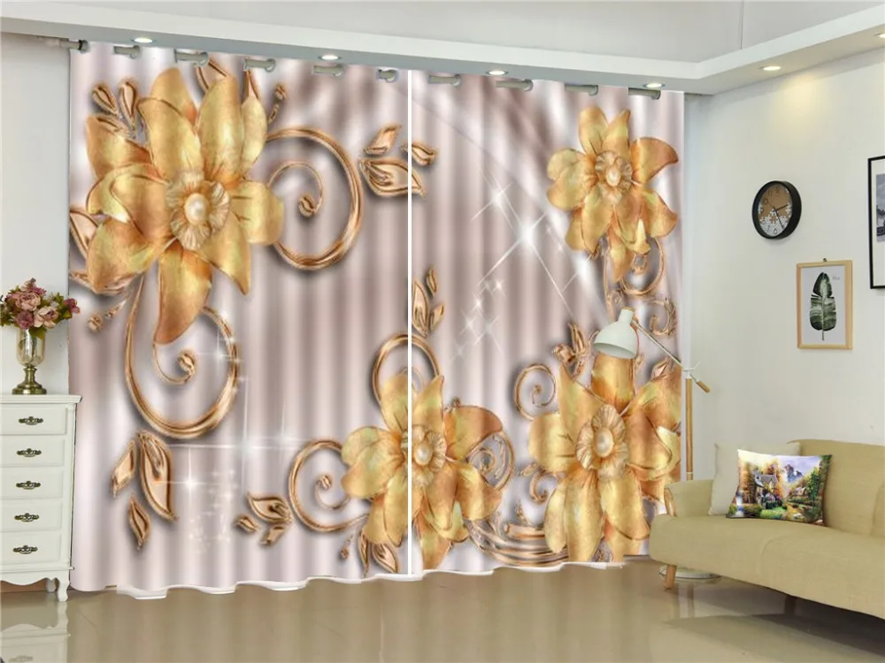 

Wholesale Curtains Dreamy Yellow Flowers Are Beautifully Filled 3D Floral Curtains Beautiful Practical Sun Curtain