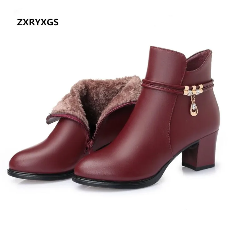 

ZXRYXGS Brand Shoes Woman High Heels Fashion Boots 2018 New Autumn Winter Boots Women Shoes Cowhide Warm Comfort Snow Boots