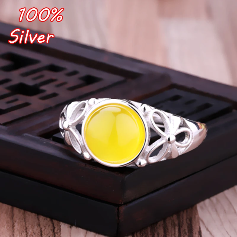 

925 Sterling Silver White Gold 8MM Cabochon Rings for Amber Opal Agate Turquoise Fine Jewelry Wholesale