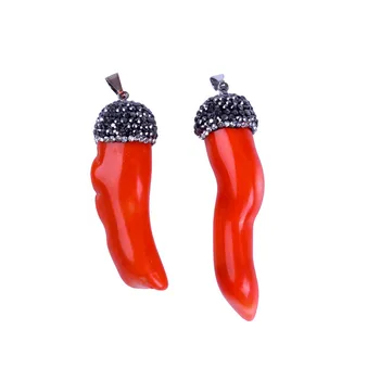 

New Year Lucky Gift Red Chili Shape Stone Stone Silver Chain Pendants & Necklace Rhinestone Crystal Quartz Necklace women