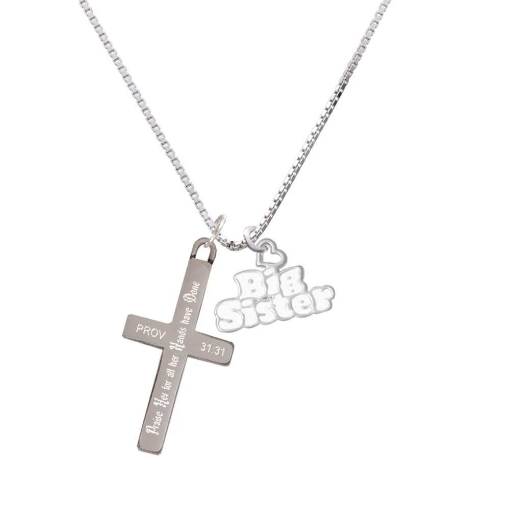 White ''Big Sister'' with Heart - Praise Her - Cross Necklace