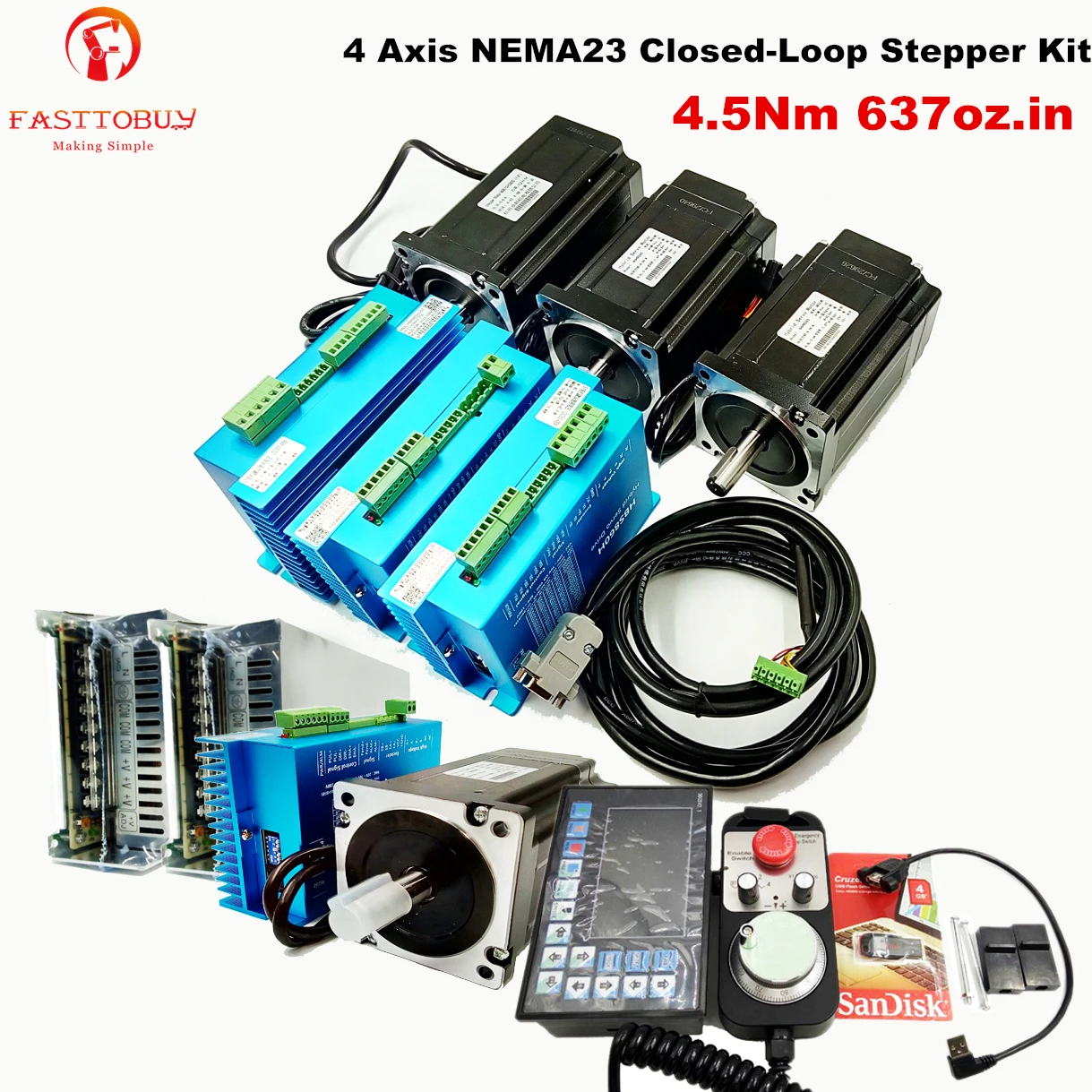 4 оси NEMA34 4.5Nm 637 oz. В замкнутом цикле шаговый комплект Драйвер + двигатель DDCSV2.1