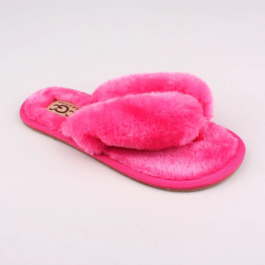 8 цветов; зимние теплые меховые тапочки из натуральной овечьей кожи; женская домашняя обувь; женские домашние тапочки; коллекция года; роскошные меховые Тапочки - Цвет: Розово-красный