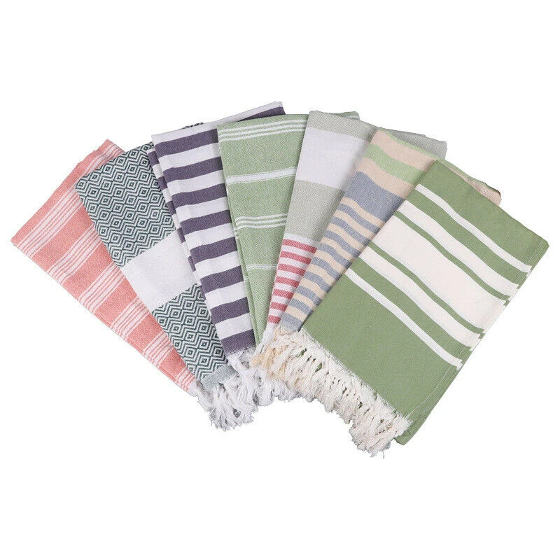 

Striped Cotton Turkish Bath Towel with Tassels Thin Travel Camping Bath Sauna Beach Gym Pool Blanket Absorbing Easy Care