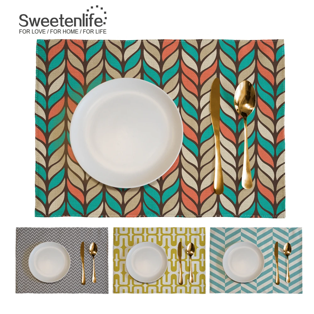 

Geometric Large Size Insulation Placemat Cotton Linen Dining Table Mats Home Kitchen Decoration 46*33cm Place Pad New Coaster