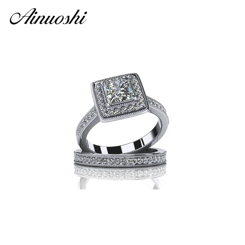 

AINUOSHI New Brand Style 1 Carat Princess Cut Engagement Ring Genuine 925 Sterling Silver Rings for Women Engagement Birthday