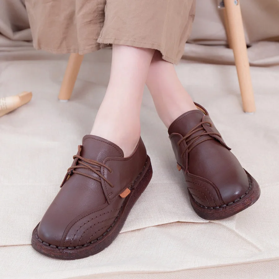 BELISS lace-up loafers casual flat shoes women handmade 2018 spring autumn cow leather soft comfortable shoes ( (7)