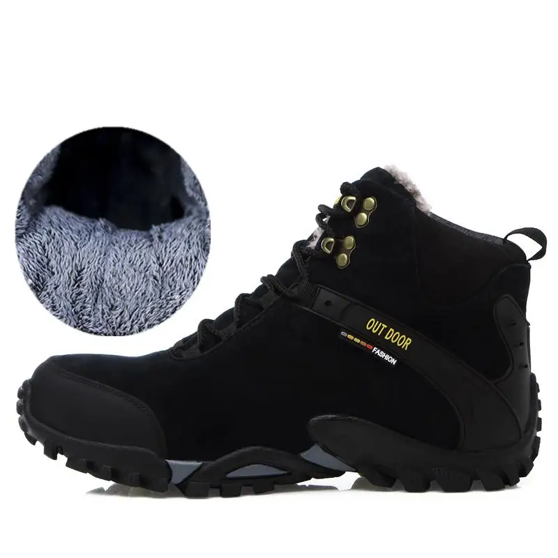 Кроссовки водонепроницаемые походные туфли для мужчин замшевые альпинистские Туфли качественные дышащие ботинки для треккинга походные охотничьи ботинки 46 - Цвет: plush black