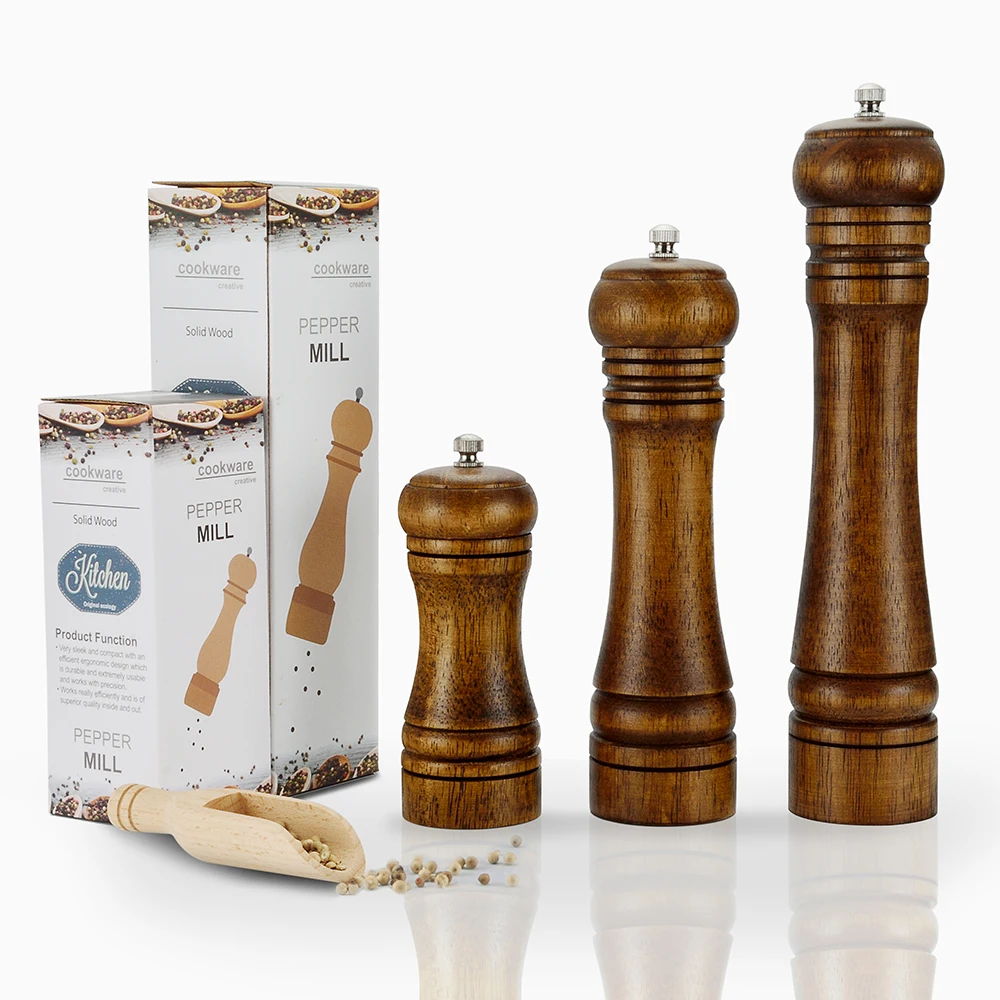

Salt and Pepper Mill, Solid Wood Pepper Mill with Strong Adjustable Ceramic Grinder Cooking BBQ Tools5" 8" 10" Set Kitchen Tools