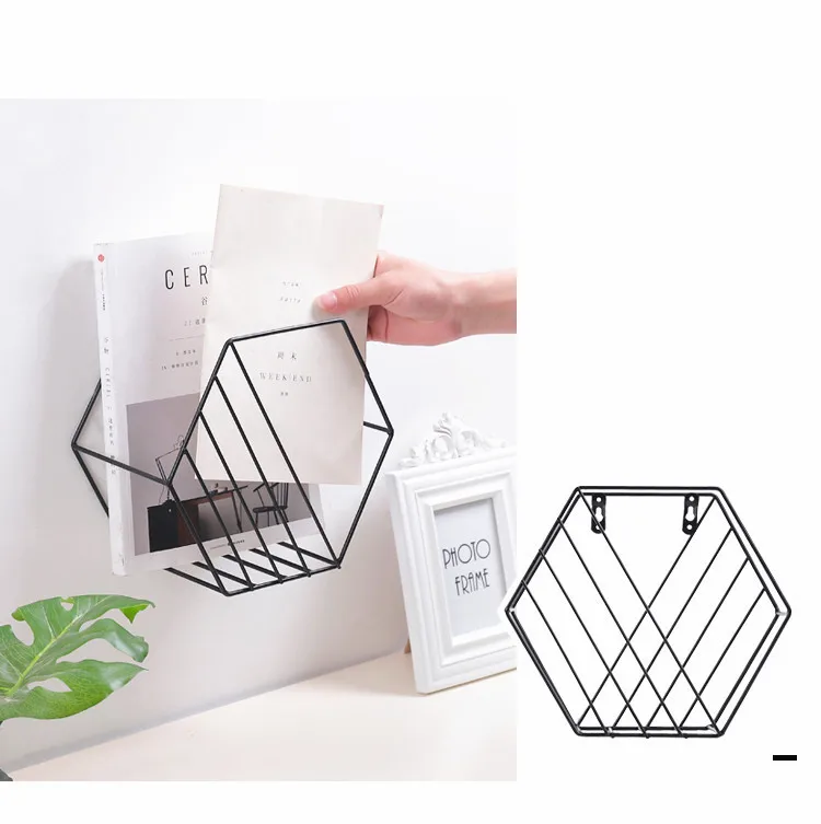 

Nordic Hexagon Hanging Shelf Simple Stripe Wall Decoration Magazine Storage Rack, Home Decoration, Geometrical Wall Hanging Rack