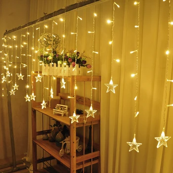 

EU Plug 16PCS Star LED Curtain string light 3.5M 96LEDs icicle string Light New Year Party Wedding Holiday Christmas Light Deco