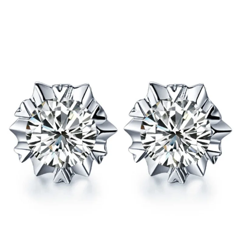 

100% 925 sterling silver fashion shiny cz zircon snowflake ladies`stud earrings jewelry Anti allergy female birthday gift cheap