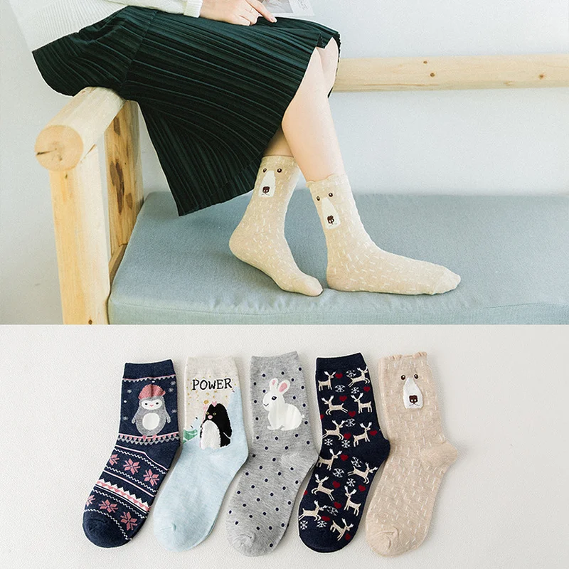 New cute shy rabbit Pikachu penguin love deer socks animal 3D cartoon fun sweet girl autumn and winter warm socks