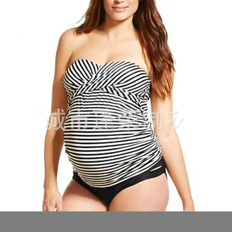 5 комплектов Полосатый купальник бикини для беременных женщин в купальный костюм для беременных танкини - Цвет: Серый