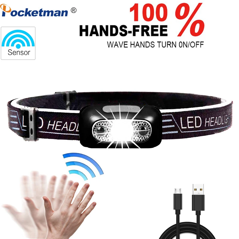 

6000Lm Mini LED Headlamp Rechargeable Body Motion Sensor LED Headlight Camping Flashlight Head Light Torch Lamp With USB