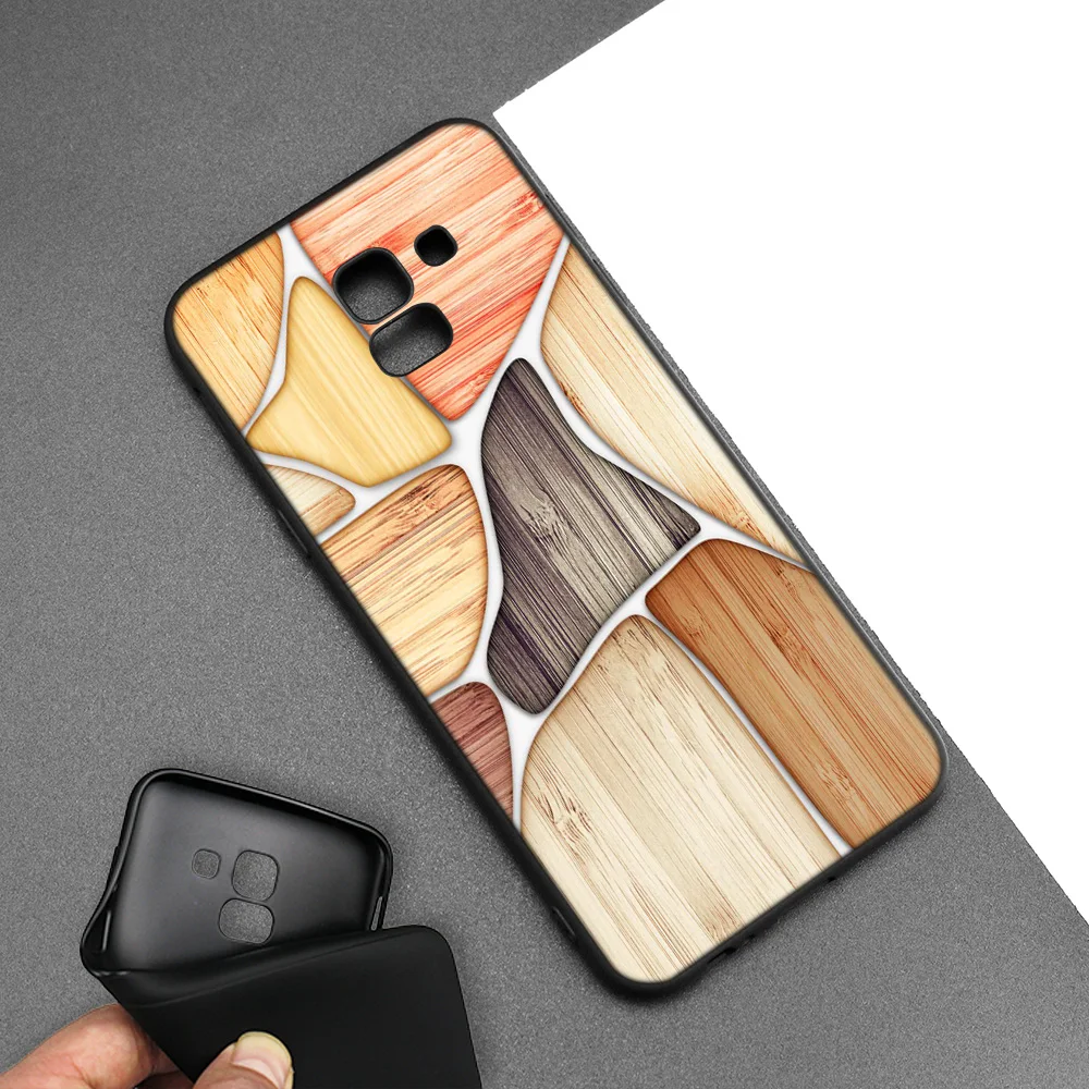 Silicone TPU Case for Samsung Galaxy J4 J6 A6 A8 Plus A7 A9 J8 2018 A5 2017 Soft Cover Shell Floor wooden timber Wood And Flower