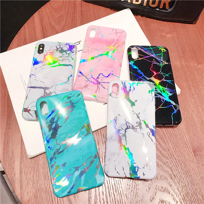 

Phone Case For iphone XS XR XS MAX 8 7 6 6s plus Luxury Laser Marble High Quality Smooth TPU Soft Shell Back Case