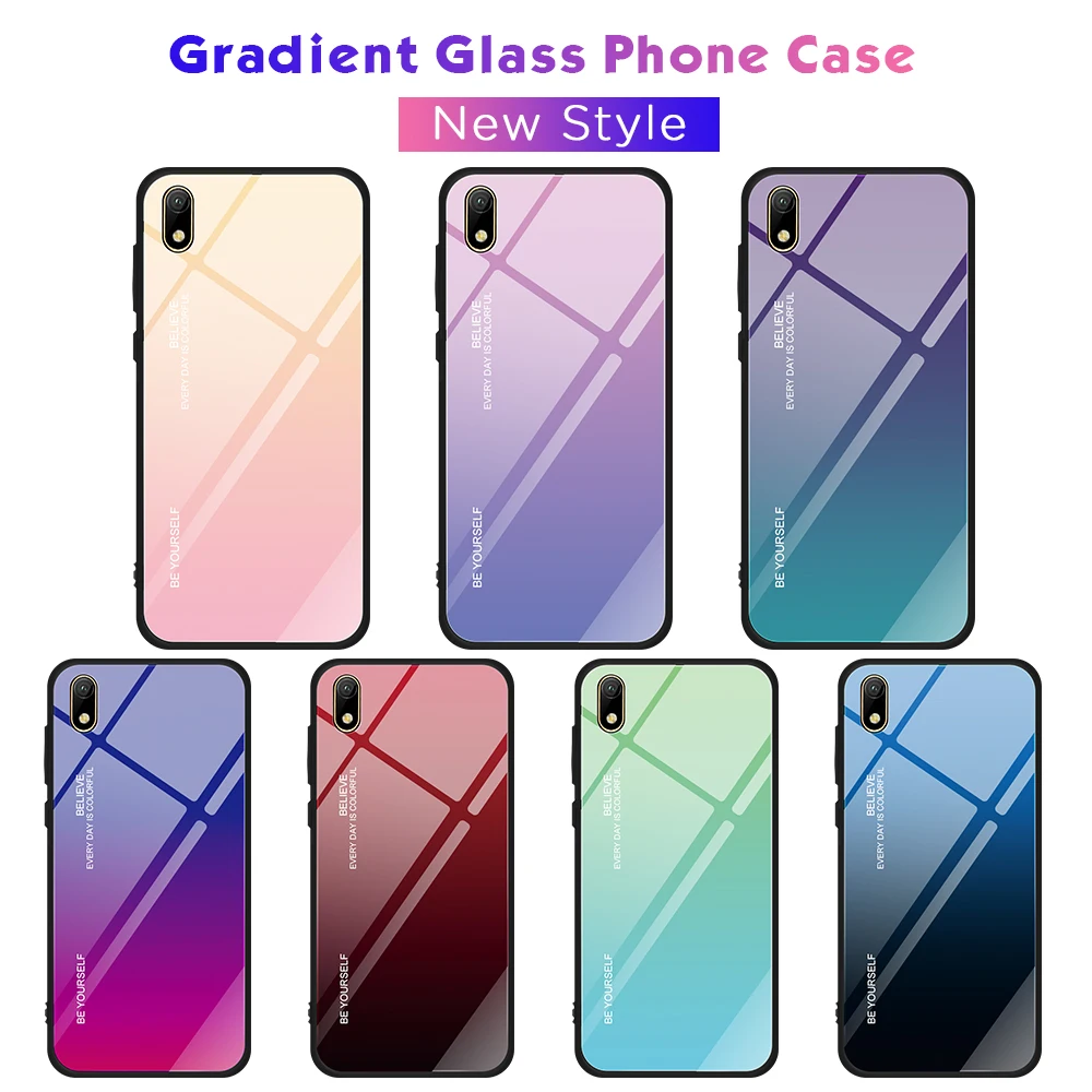 

Gradient Tempered Glass Phone Case For Huawei Y5 Y9 Prime Y6 Y7 Pro 2019 Y7 Prime 2018 Ultra Thin Shockprooof Protective Cover