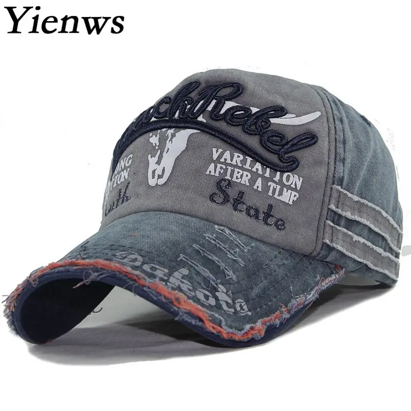 Шапка Yienws YIC617 Мужская винтажная стирающаяся Кепка с надписью Bone Five Panel