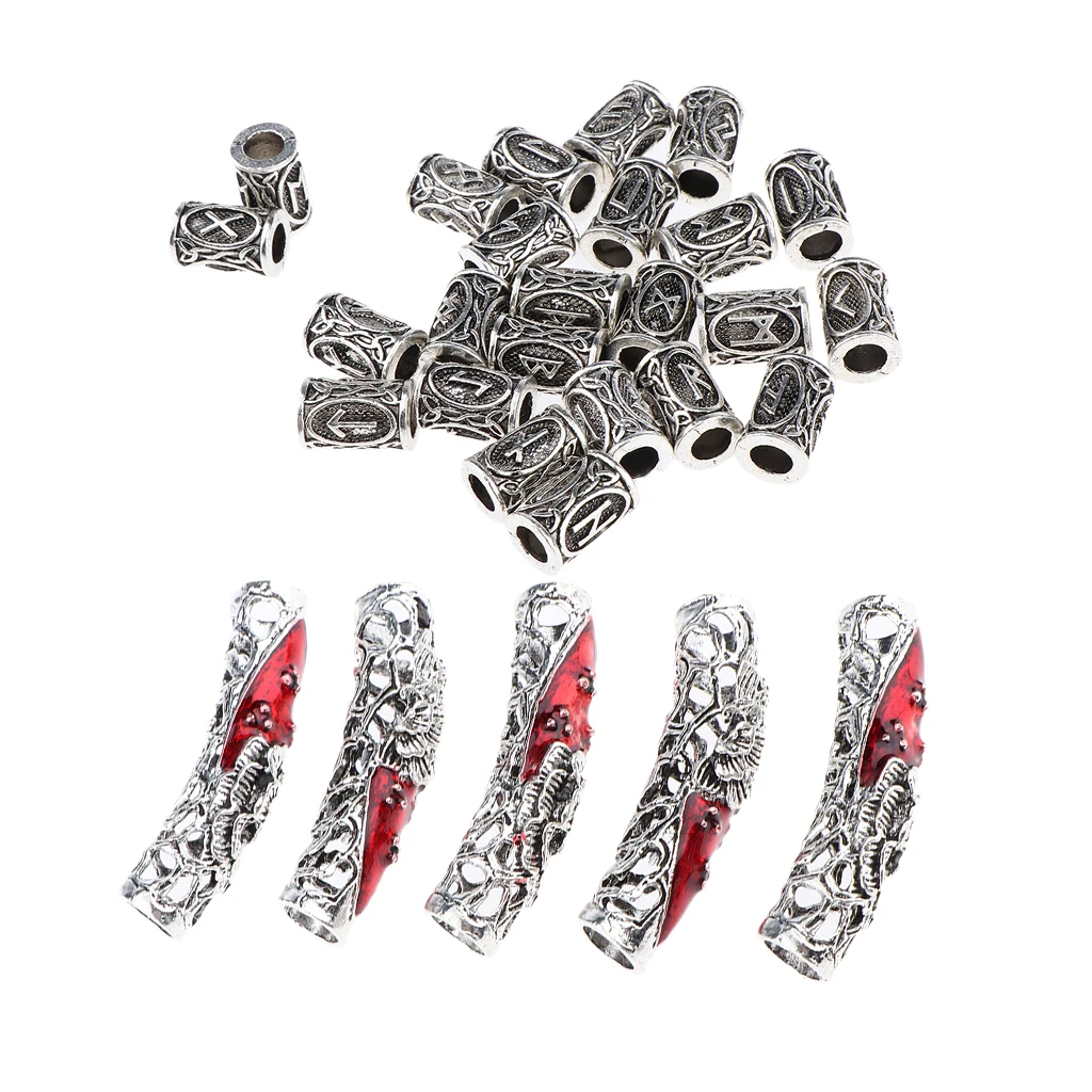 29 Count Norse Viking Runes Dreadlocks Beads Metal Hair Beards Pendants Rings Bracelet Retro DIY Accessories Tubes