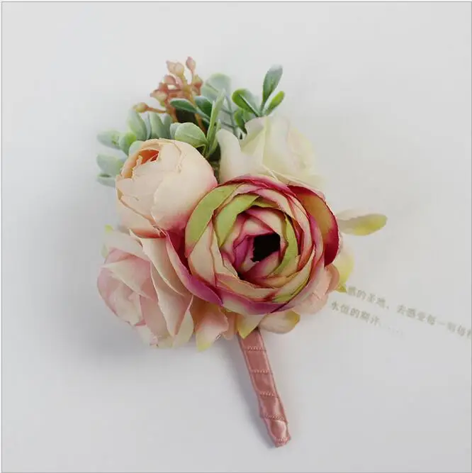 6 шт. DIY розовый корсаж цветок невесты жениха подружки невесты Брошь на запястье цветок реквизит для свадебной фотосъемки