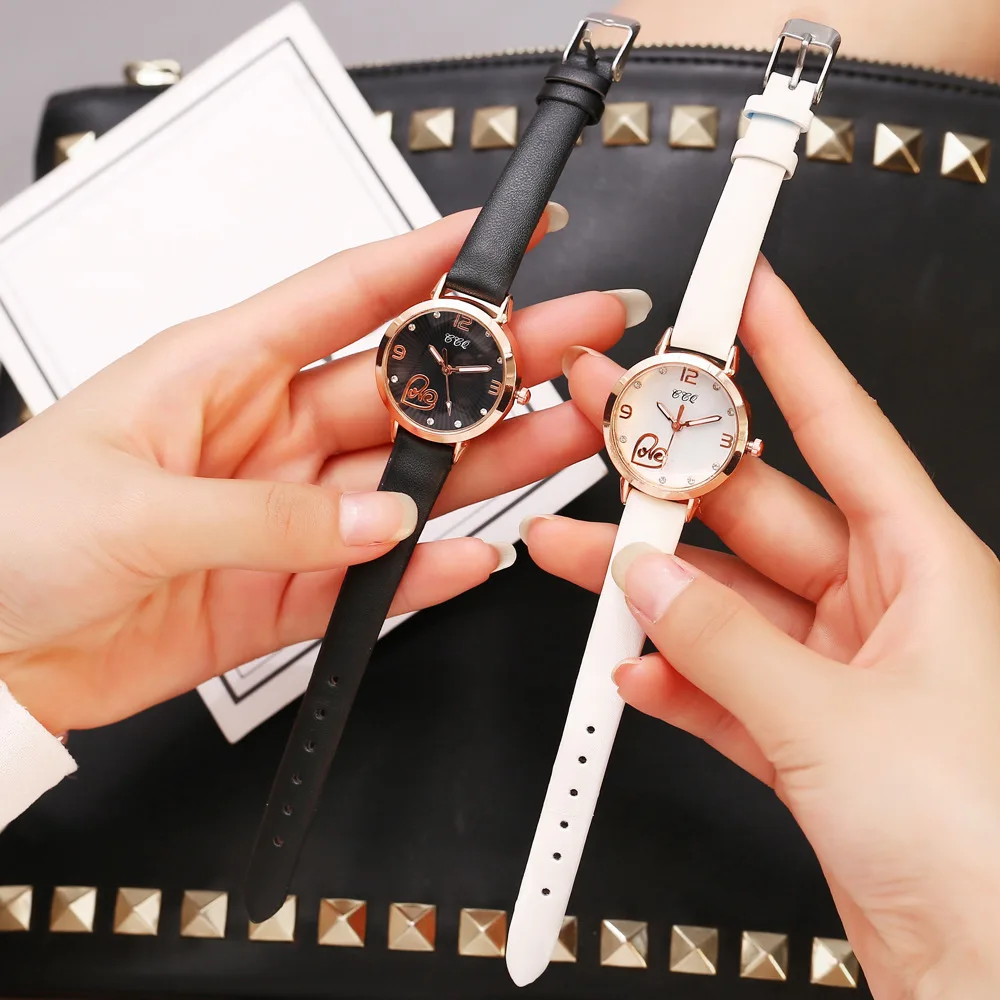 

New Ladies Dress Watch Women 2019 Black Leather Quartz Wristwatch Fashion Simple Love Dial Crystal Watches Gift relogio feminino