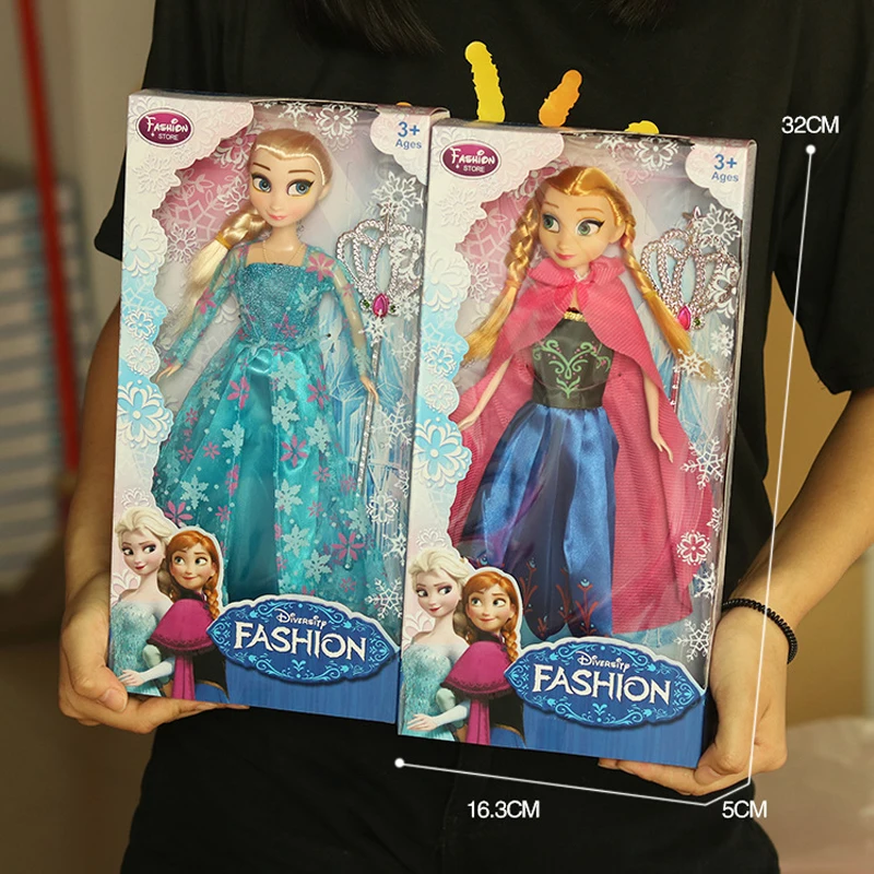 2019 Disney 11inch Frozen Elsa Anna Princess Lovely Doll Toy Fairy Fantasy Girl DIY Toy Dress Up Model For Kid Birthday Gift Box