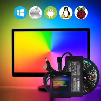 

Ambilight USB WS2812B LED Strip light HDTV TV Monitor Desktop PC Screen Backlight lighting ws2812 Pixel Tape Ribbon 1M~ 5M