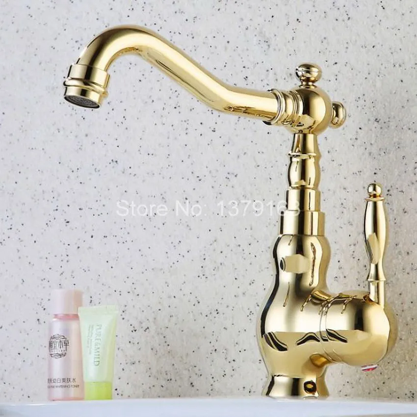 Modern Gold Color Polished Brass Swivel Spout One Hole/Handle Kitchen/Bar Bathroom Sink Faucet Hot&Cold Mixer Tap agf053