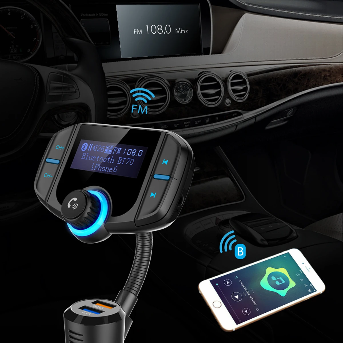 BT70 quick charge 3 0 Автомобильное зарядное устройство Handsfree Bluetooth fm передатчик