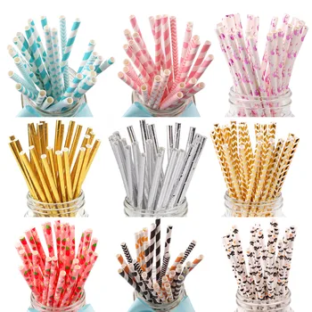 FENGRISE 25pcs Drinking Paper Straws Gold Silver Straw Its A Boy Girl Pink Blue Baby Shower