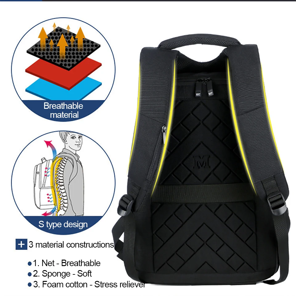 Рюкзак для ноутбука Водонепроницаемый рюкзаки зарядка через usb Bagpack Бизнес