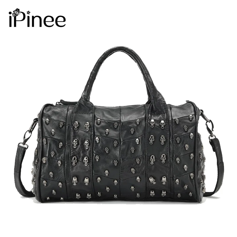 

iPinee Top Fashion Genuine Leather Handbag Women Messenger Bags Famous Brand Patchwork Luxury Skull Bag