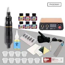 Профессиональный комплект татуировок, ручка, поворотный пулемет, набор 6 цветов, набор чернил, ЖК-дисплей, мини-силовое оборудование, набор для татуировки