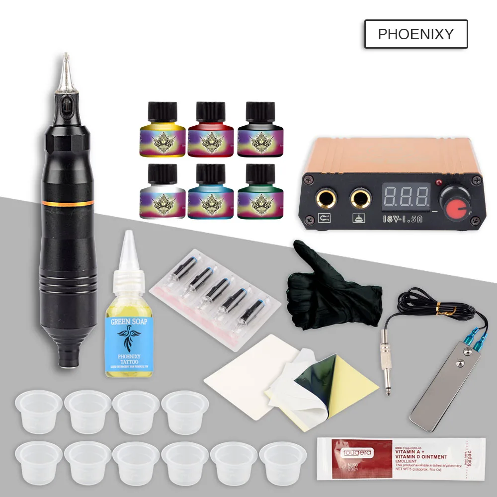 

Professional Tattoo Kit Tattoo Pen Rotary Machine Gun Set 6 Color Tattoo Inks Set LCD Mini Power Equipment Supplies tattoo kit