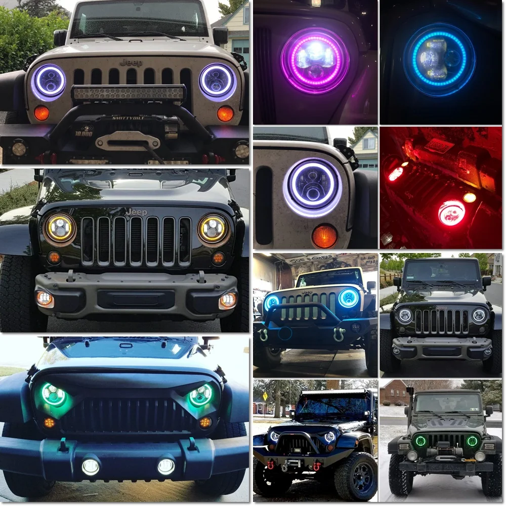 2 шт. RGB Halo Angel Eye Bluetooth дистанционный 7-дюймовый налобный фонарь для 1997~ Jeep Wrangler JK LJ CJ Hummer " светодиодный фонарь для фар