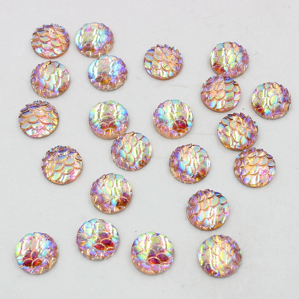 50 Pieces 10 mm Flat back Resin Fish /Snake Scale Cabochon Beads Settings Findings for Jewelry Making Free Shipping