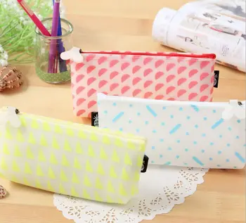 

Creative Geometric Patterns jelly Pencil Bag simple Waterproof Pencil Case Stationery Storage Organizer Case School Supply