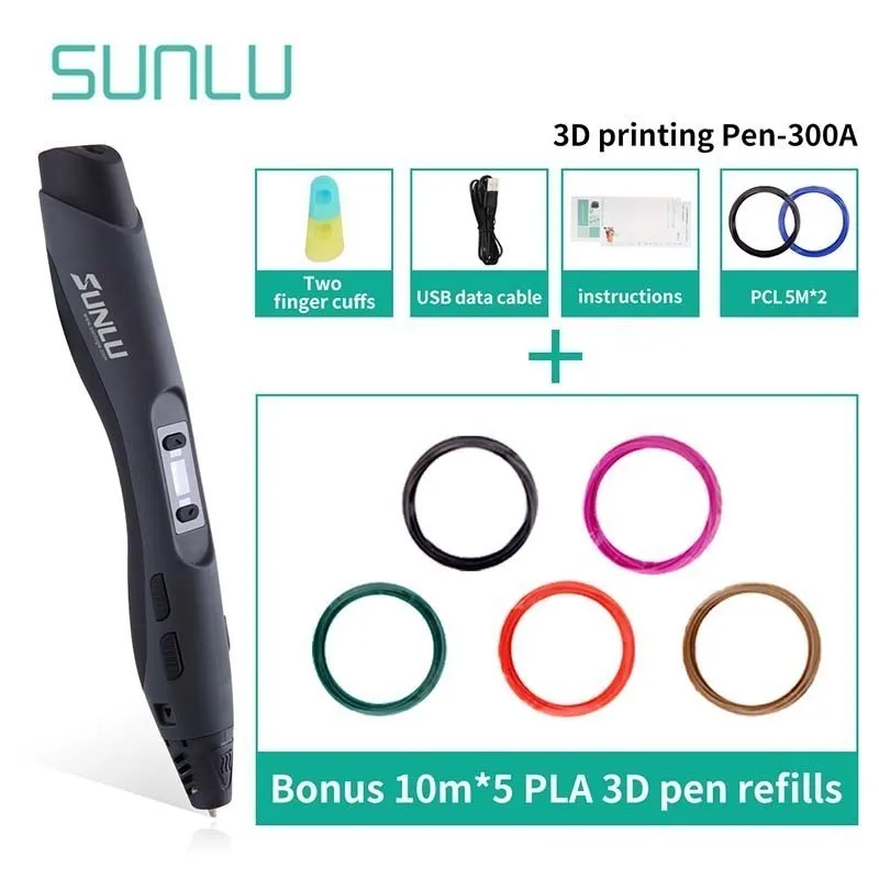 SUNLU 3D печать Ручка низкая температура SUNLU Бестселлер SL-300A 3D ручки для детей Scrible Исследуйте создание 3D Ручка коробка набор - Цвет: SL-300A-10.5-Black