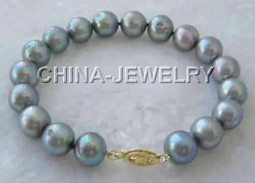 

Wholesale price 16new ^^^^AAA+ 8" 10mm peacock green freshwater pearl bracelet-14k gold