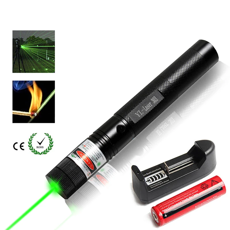 2PC 500Miles 303 Star Pattern Red+Green Laser Pointer Pen 532/650nm+18650+Char 
