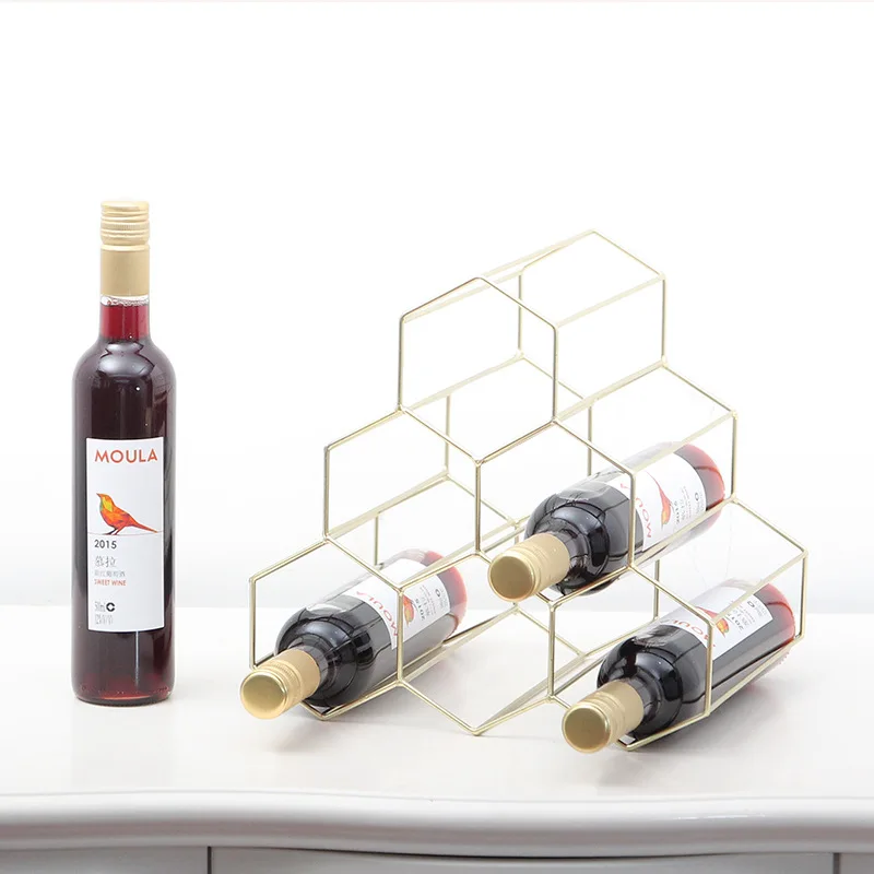 

Honeycomb Style Wine Holder Metal Table Storage Basket Golden Desk Storage Basket Red Wine Rack Organizer Display Stand Decor