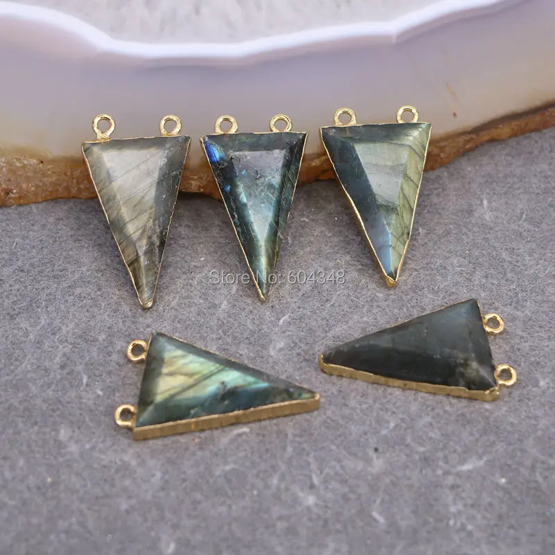 

5pcs Natural Labradorite Gem Stone Pendant, Triangle shape Gold color Labradorite Pendant Beads For Jewelry Making