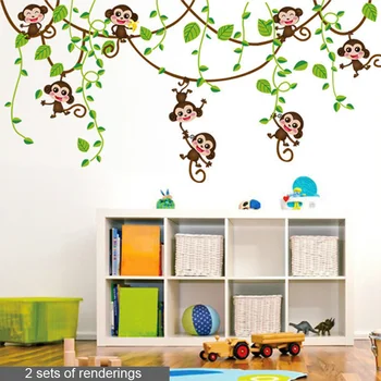 

Monkey climbing vines wall sticker PVC Material DIY wall decals For Children's room bedroom kindergarten home wall decor sticker