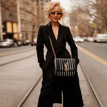 Стиль, модный, черное пальто, шикарная Высококачественная Женская куртка, наряд с длинным рукавом, повседневная женская одежда
