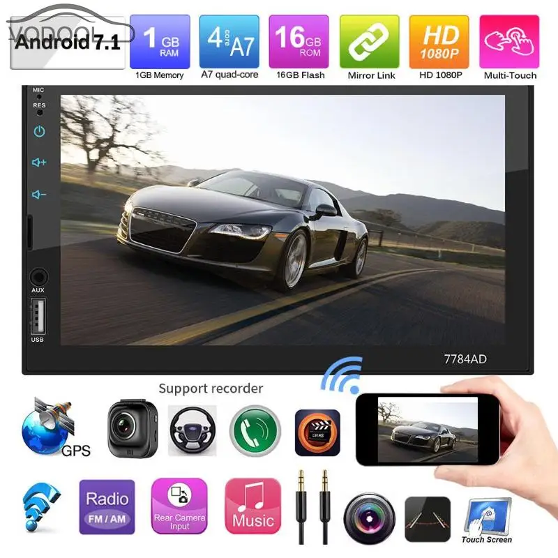

7" 2Din Touch Screen WIFI Bluetooth Android Car Stereo MP5 Player FM AM Radio AUX Audio Video Player GPS Navigation with Map