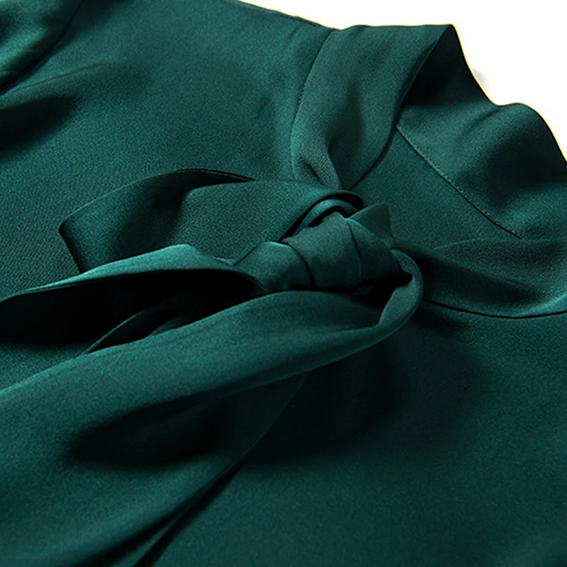 Шелковая блузка женская рубашка изящный стиль галстук о-образный вырез длинный рукав 4 цвета винтажный дизайн офисный Топ Новая мода