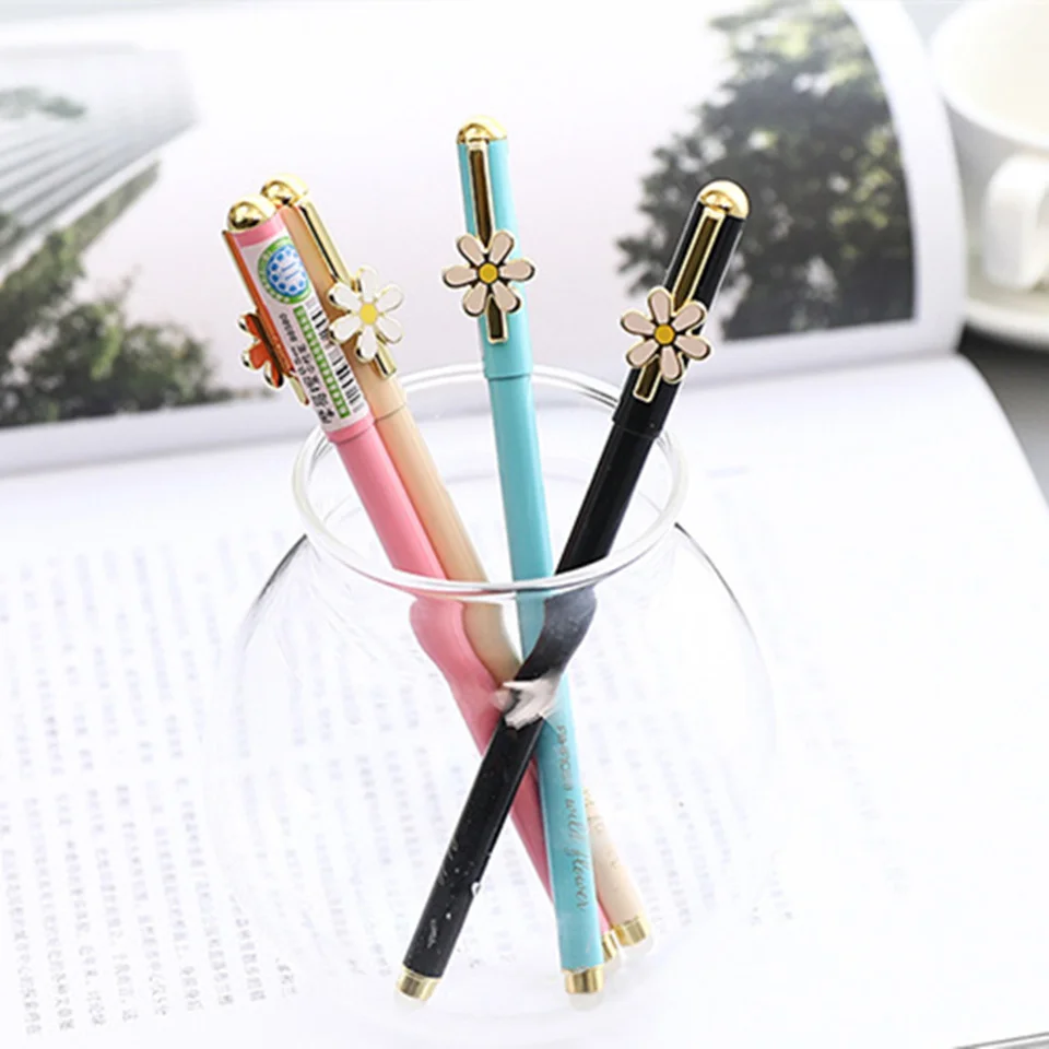 Erasable Gel Pen For School Flower 0.5mm Black Set Pens Metal Case Candy Daisy Pen Gel Ink Stylo