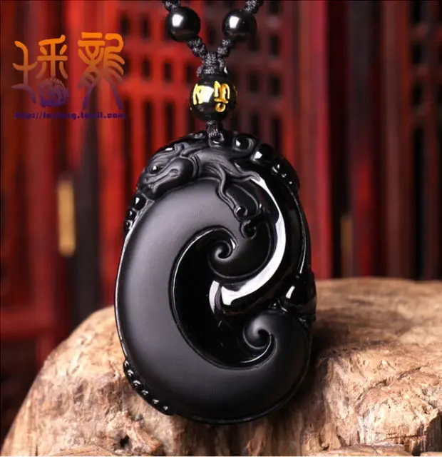

Exquisite Chinese Collection Obsidian Ruyi Dragon Necklace Pendant
