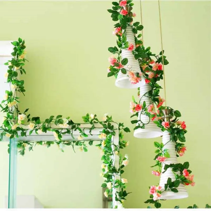 

245CM Silk Roses Ivy Vine with Green Leaves For Home Wedding Decoration DIY Hanging Garland Artificial Flowers Free Shipping